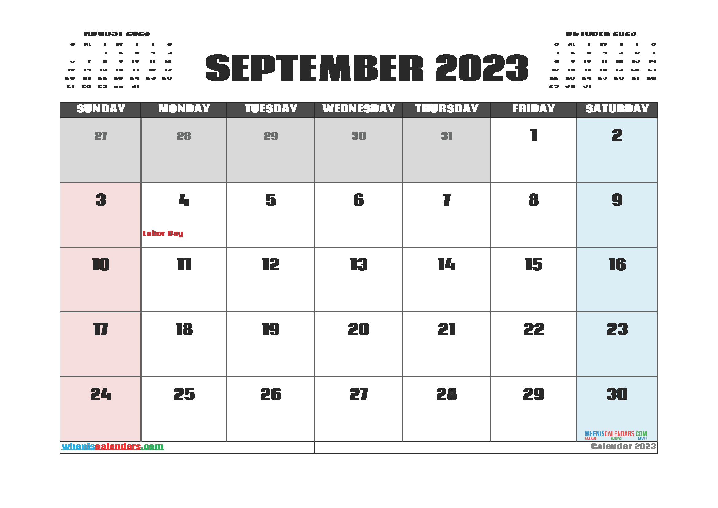 Free Printable Calendar September 2023