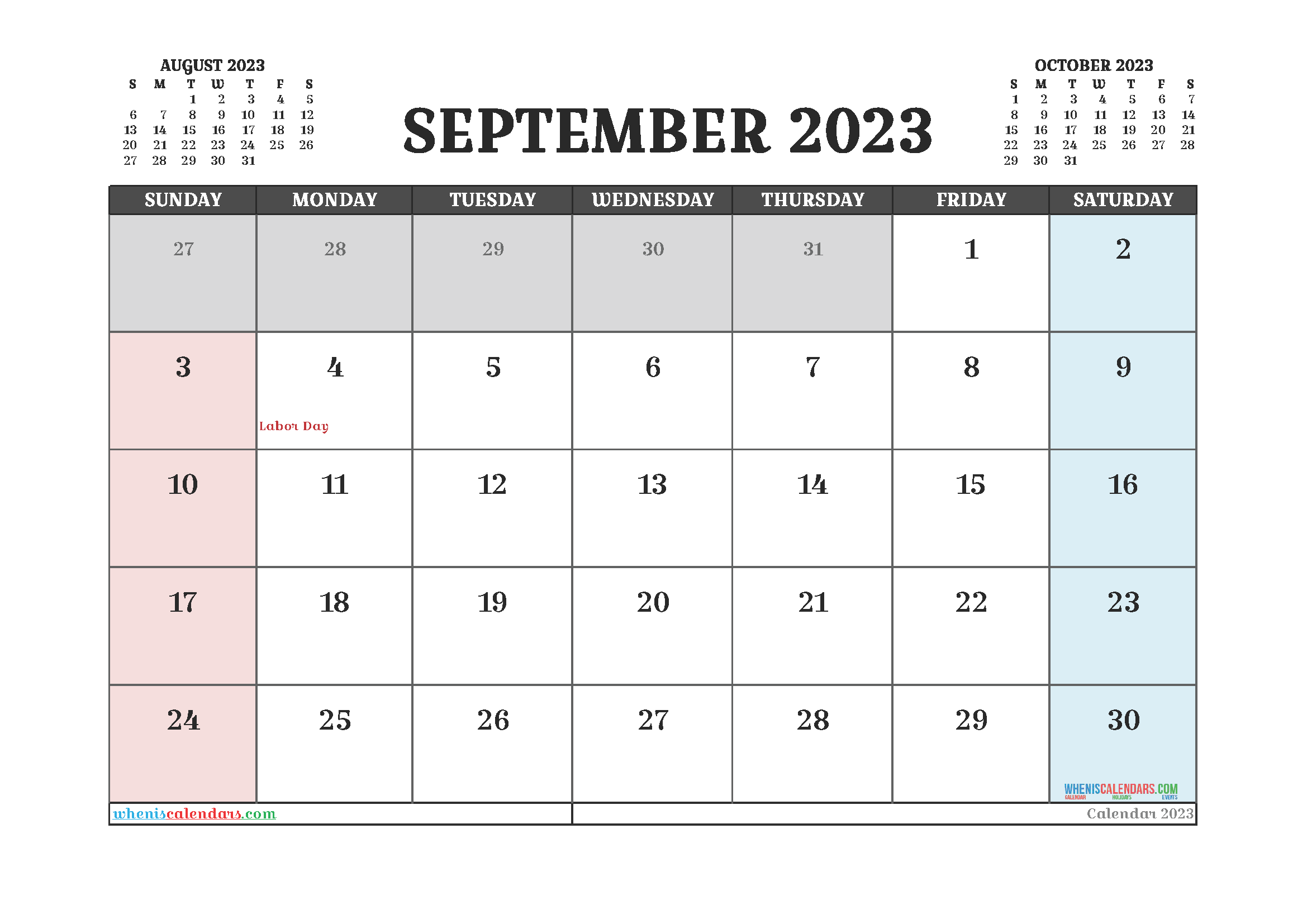 Free Printable September 2023 Calendar