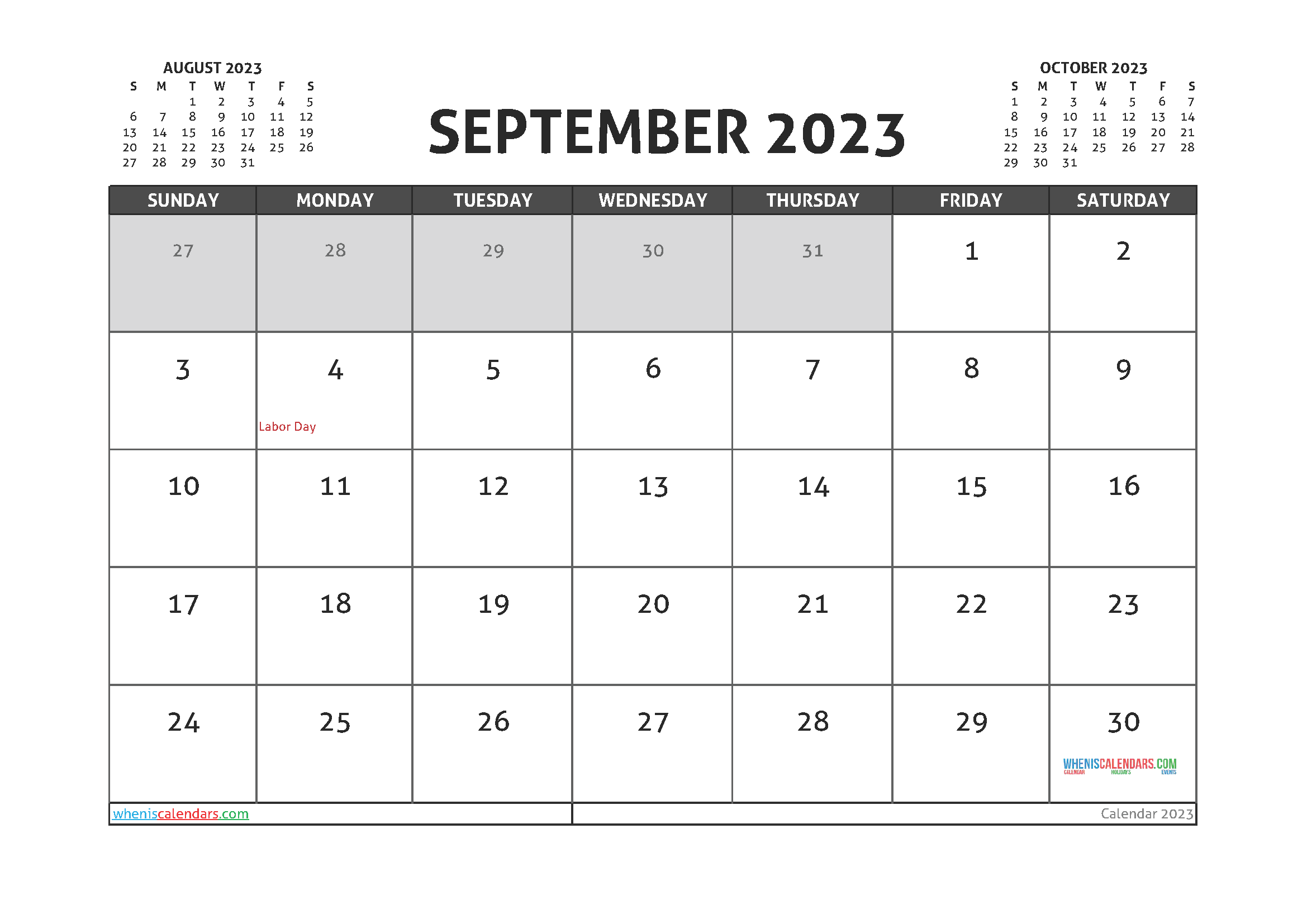 Free September 2023 Printable Calendar