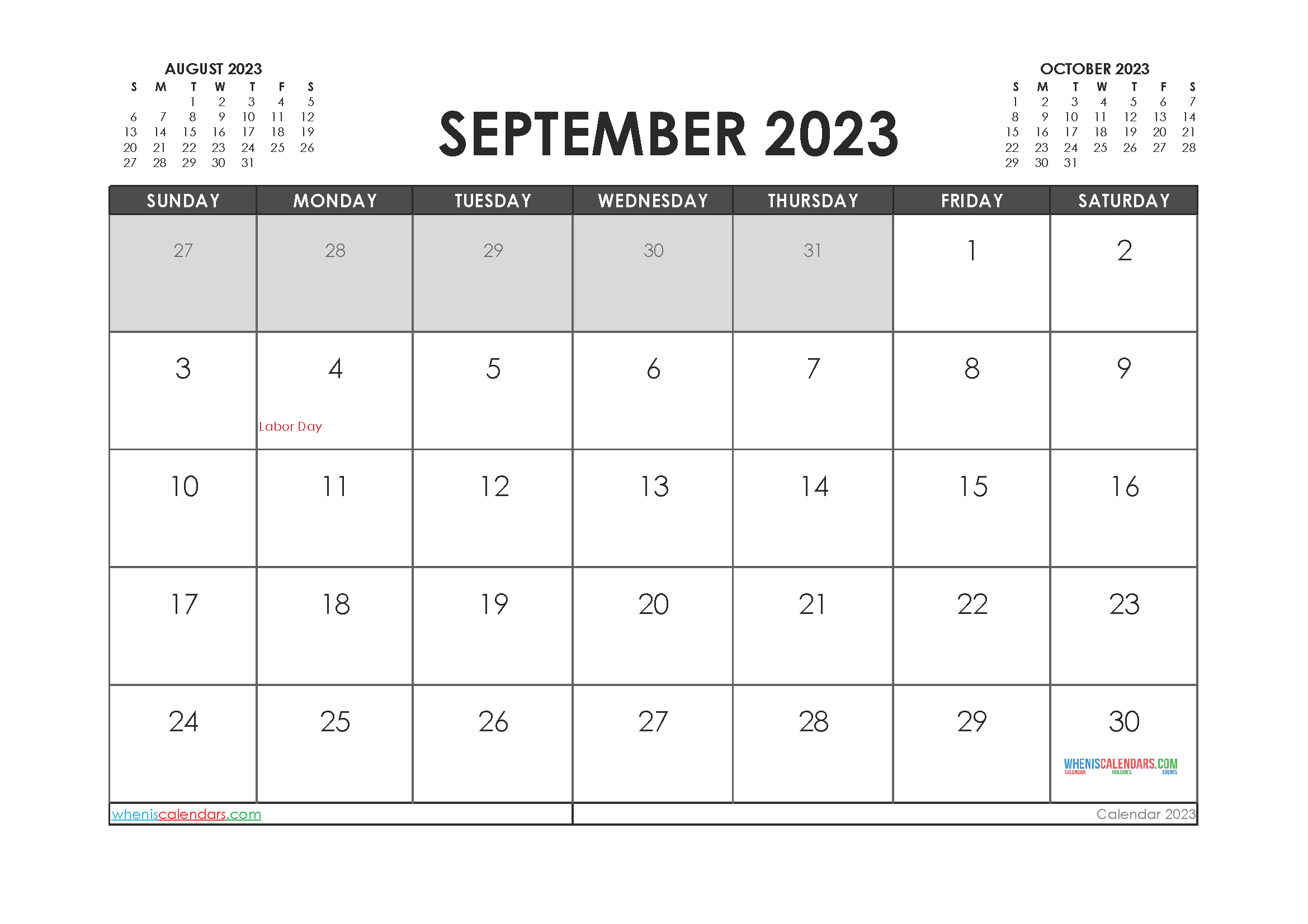 September 2023 Calendar Printable Printable Coloring Pages
