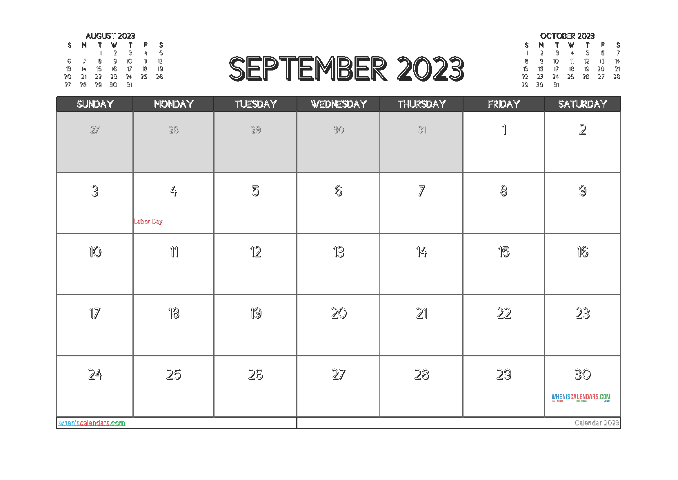 Free September 2023 Calendar Cute