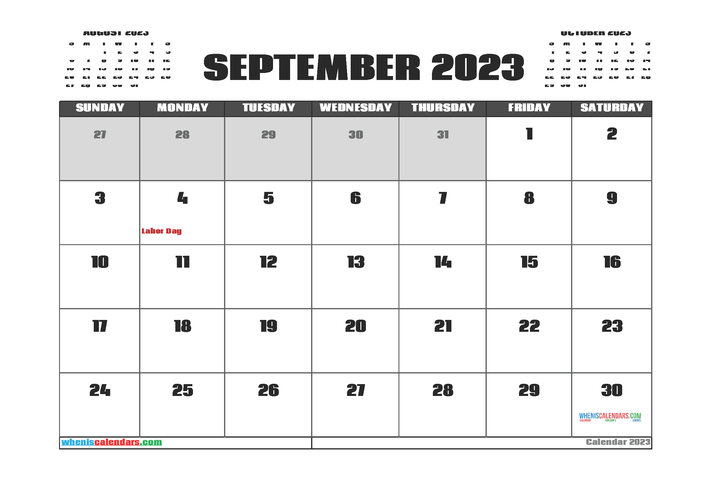 Free Printable September 2023 Calendar