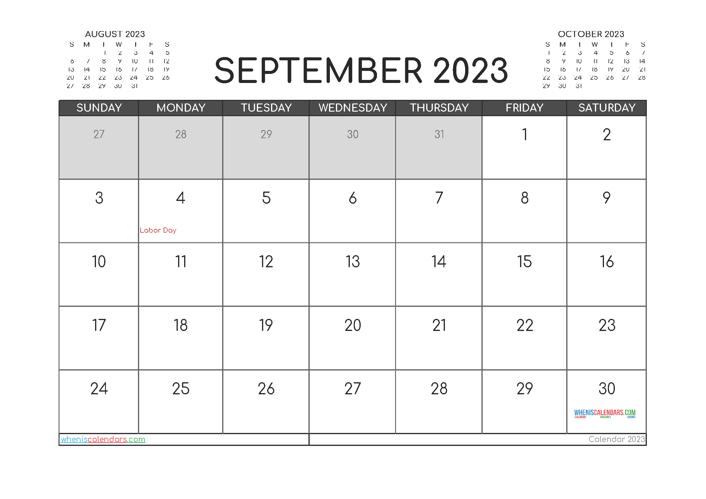 Free Monthly Printable Calendar September 2023