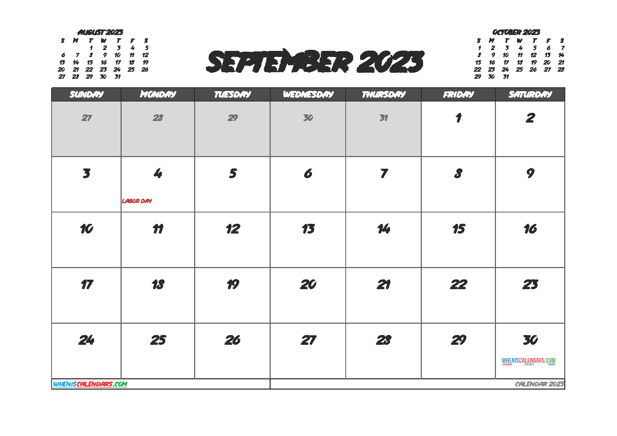 September 2023 Calendar Printable Free
