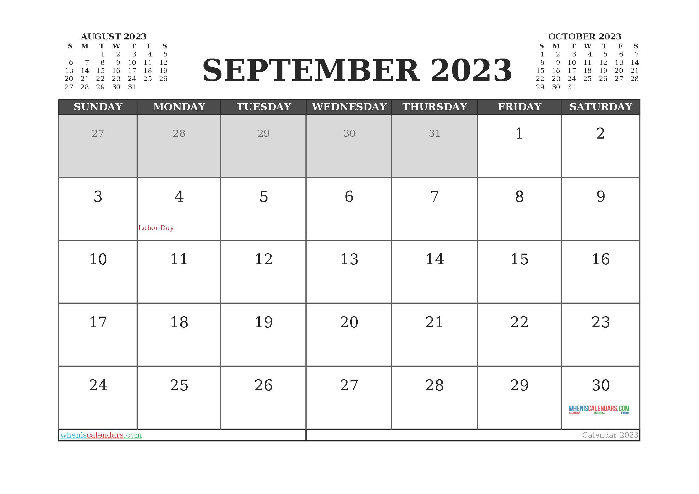 September 2023 Calendar Printable For Free