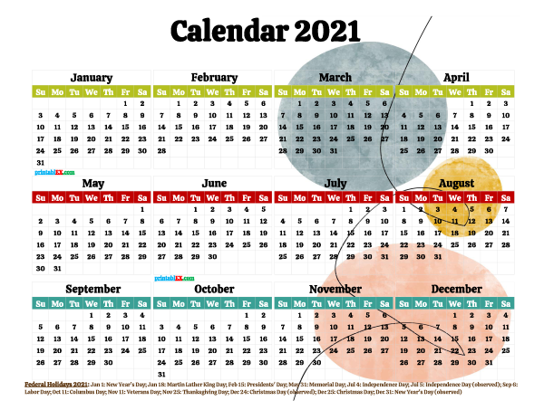 12 Free Printable 2021 Calendar with Holidays (Watercolor ...