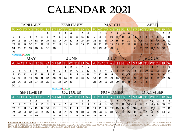 Free 2021 Printable Yearly Calendar with Holidays