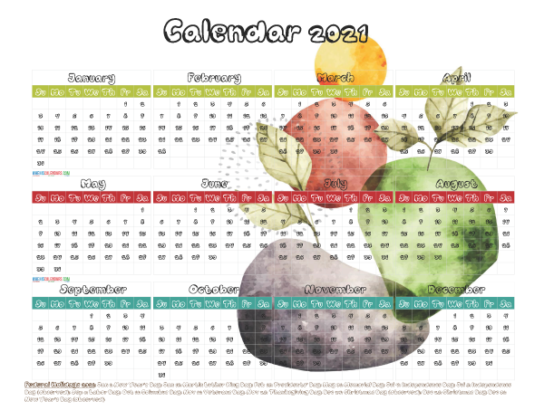 Free Printable 2021 Calendar with Holidays PDF