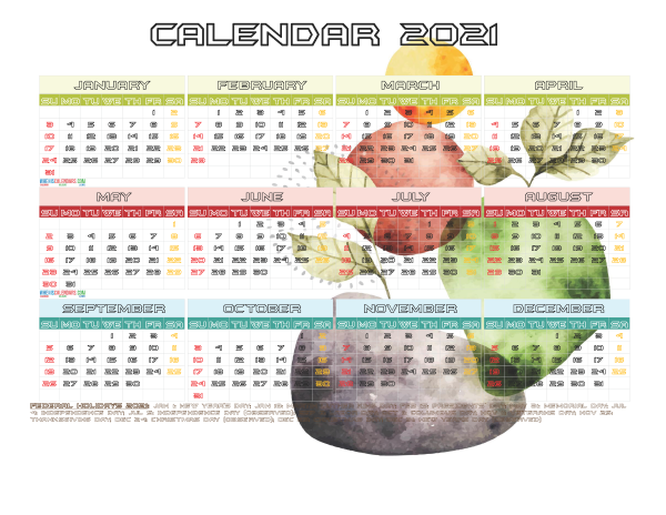 Free 2021 Printable Calendar with Holidays