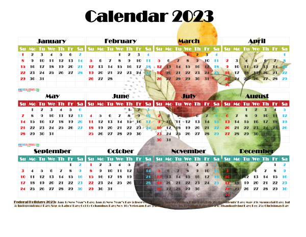 Free 2023 Printable Calendar with Holidays