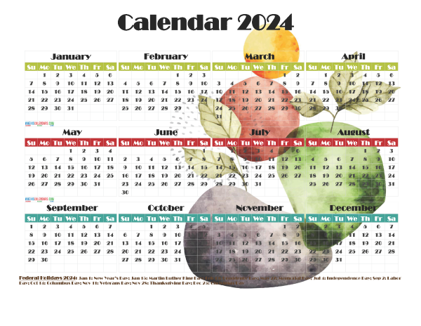 Free 2024 Printable Calendar with Holidays