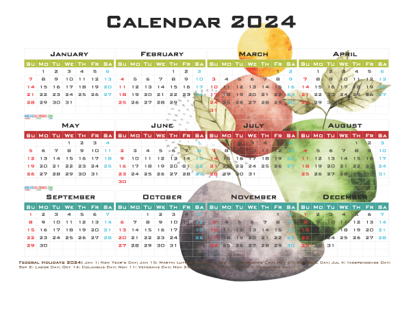 Printable 2024 Calendar with Holidays Free