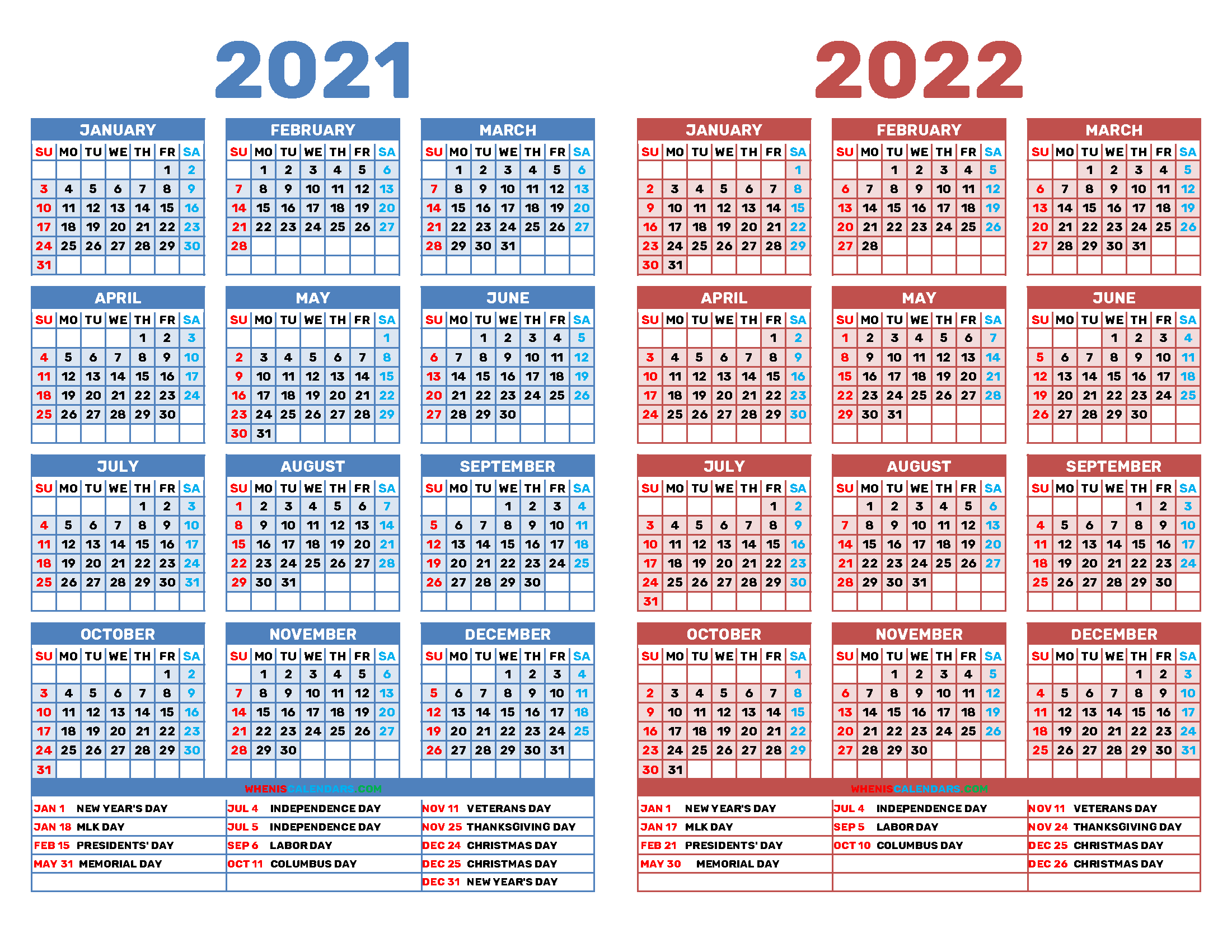 Two Year Calendar 2021 To 2022 Free Resume Templates