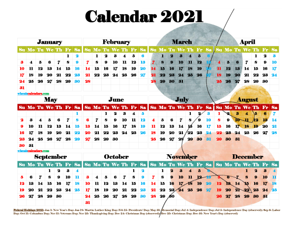 Printable 2021 Yearly Calendar with Holidays
