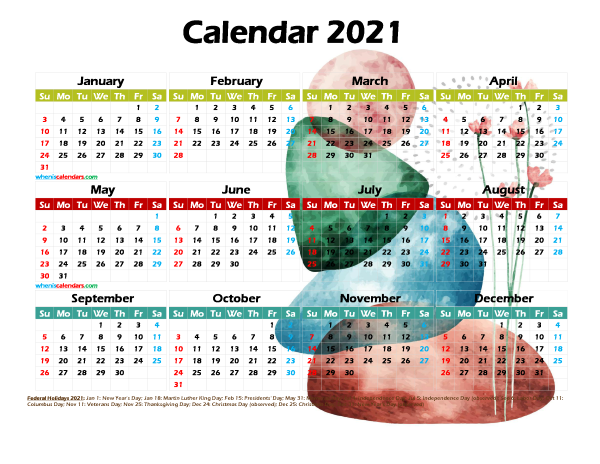 Free 2021 Printable Yearly Calendar