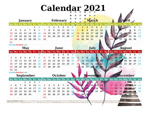 Free 2021 Printable Calendar PDF