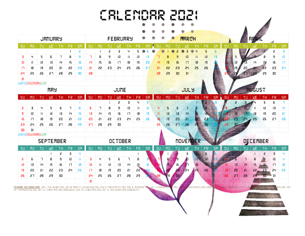 Free 2021 Printable Yearly Calendar