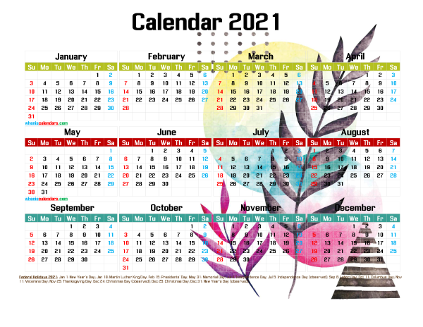 Free 2021 Printable Calendar PDF