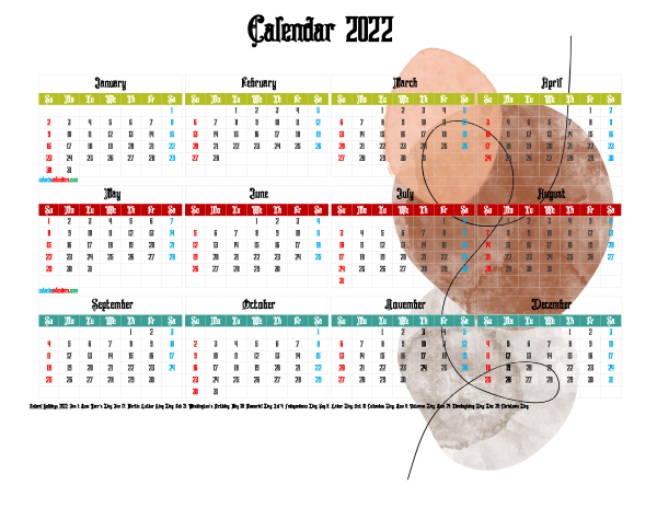 Free Printable 2022 Calendar with Holidays