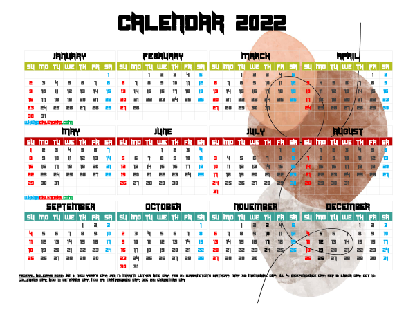 Free Printable 2022 Calendar with Holidays