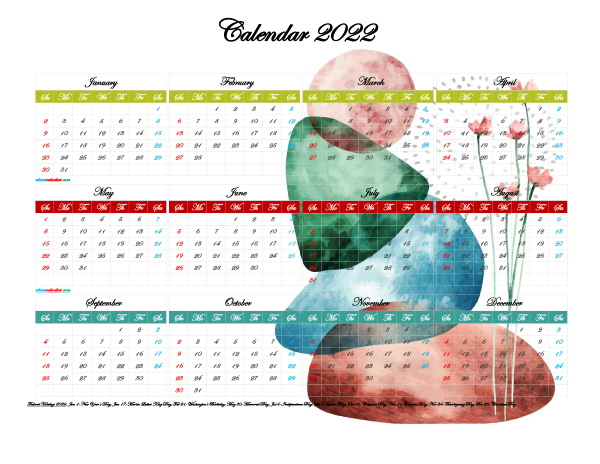 Printable Yearly 2022 Calendar with Holidays