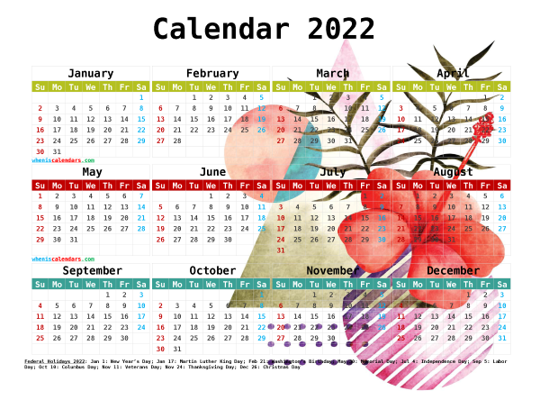 Free 2022 Printable Yearly Calendar