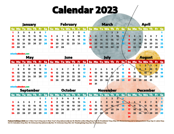 2023 Calendar with Holidays Free Printable