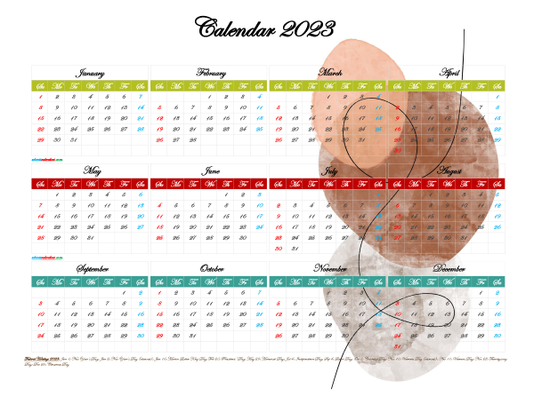 Printable Yearly 2023 Calendar with Holidays