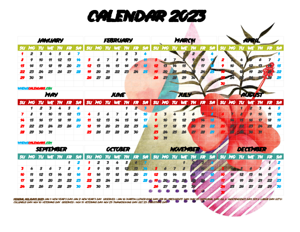 Printable 2023 Yearly Calendar with Holidays
