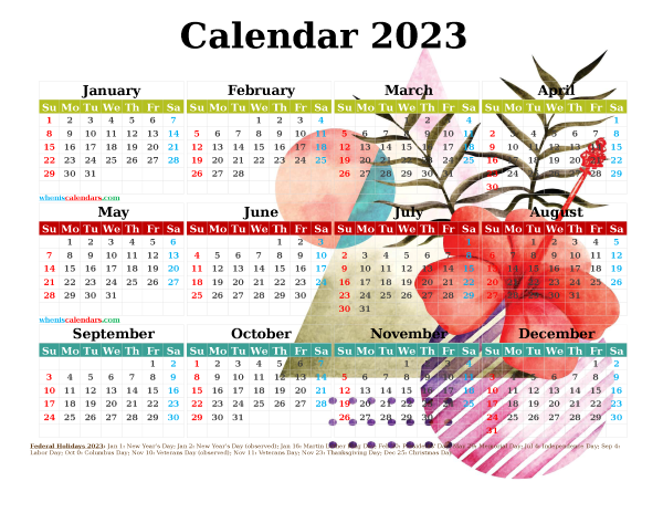 2023 Free Printable Yearly Calendar