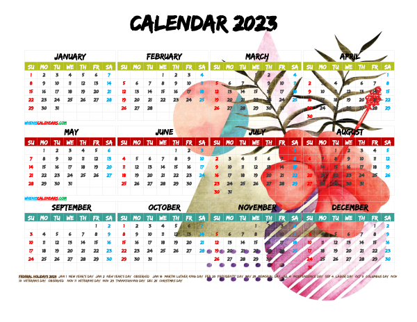 Printable 2023 Yearly Calendar with Holidays