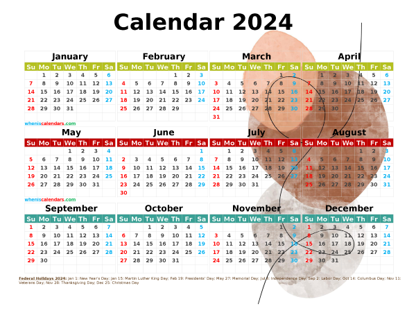 Printable Yearly 2024 Calendar with Holidays