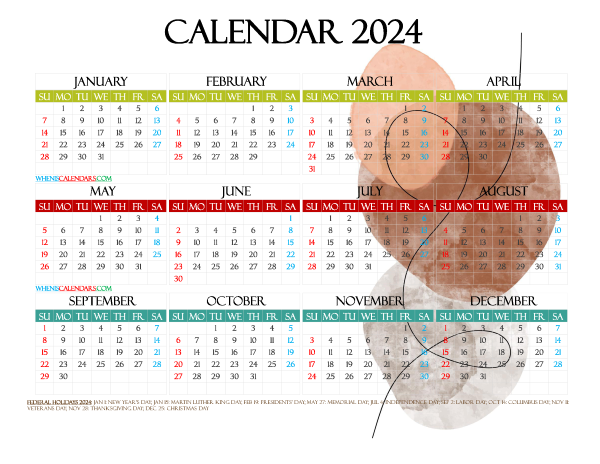 2024 Free Printable Yearly Calendar