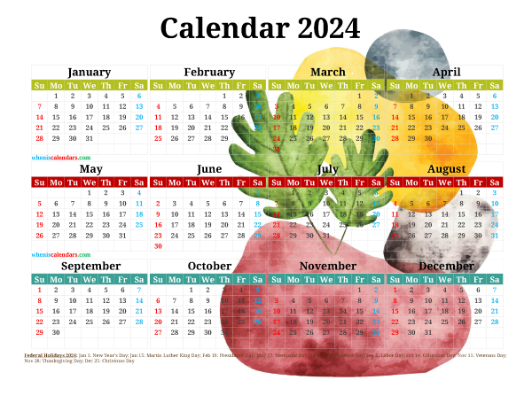 Free Printable 2024 Calendar with Holidays