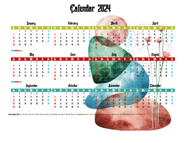 Free Printable 2024 Calendar with Holidays
