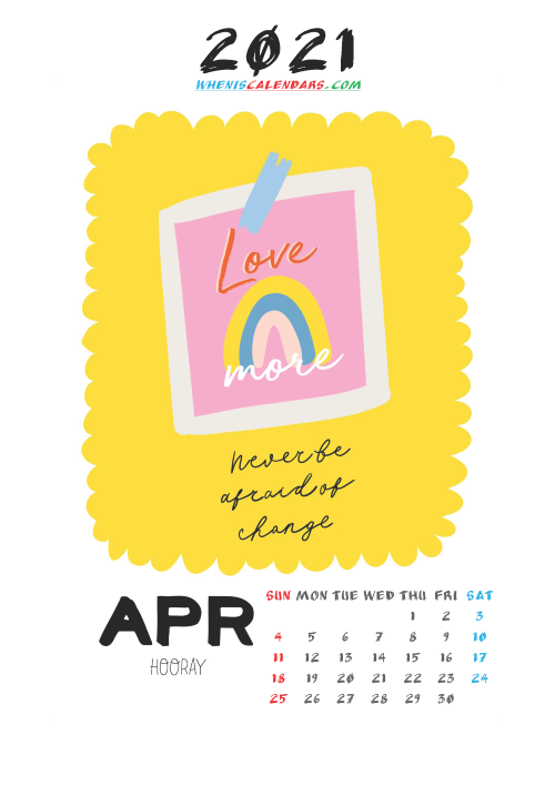Cute Calendar Printable April 2021