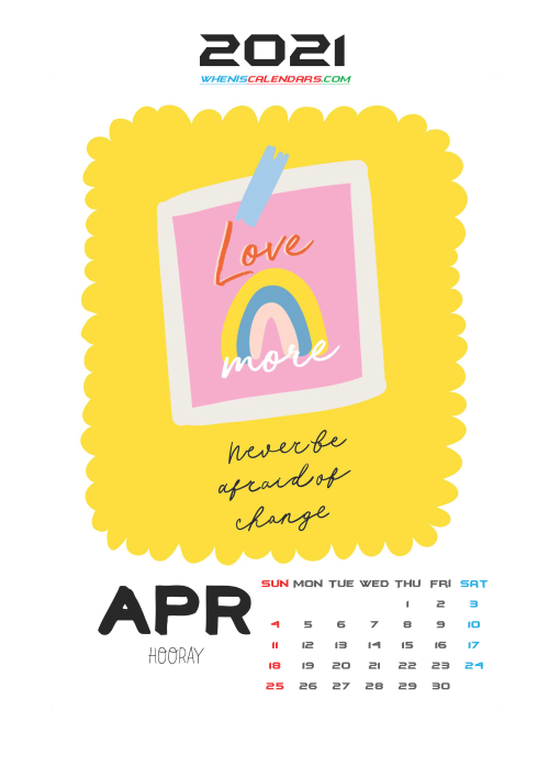 Free April 2021 Calendar for Kids Printable