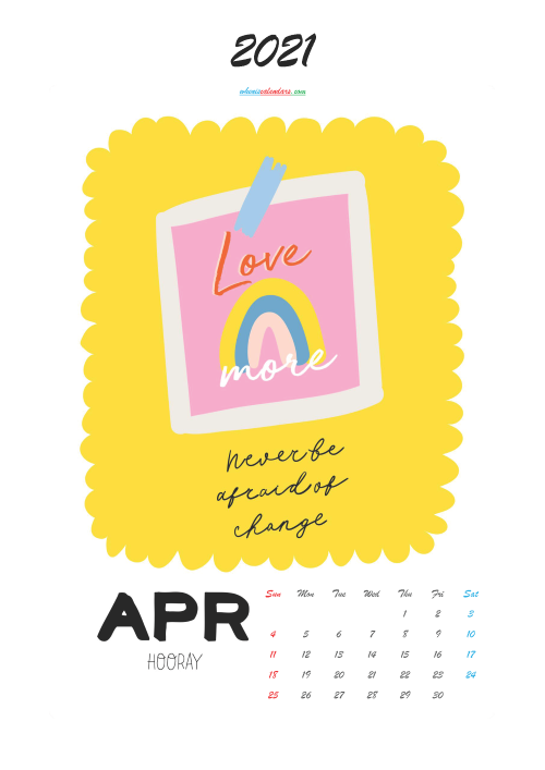 April 2021 Cute CalendarPrintable