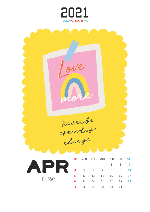 Free April 2021 Cute Calendar