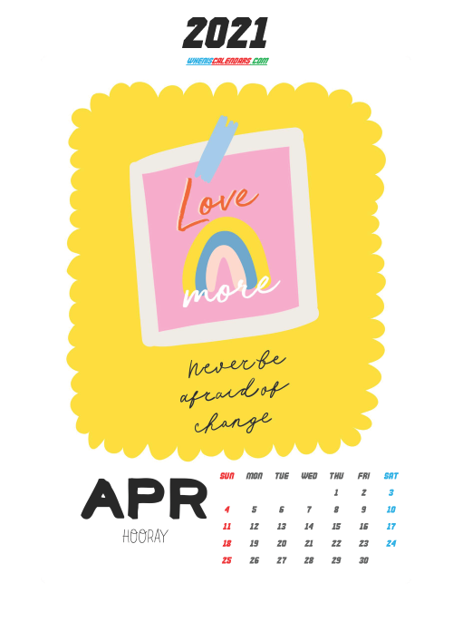 Free April 2021 Calendar for Kids Printable