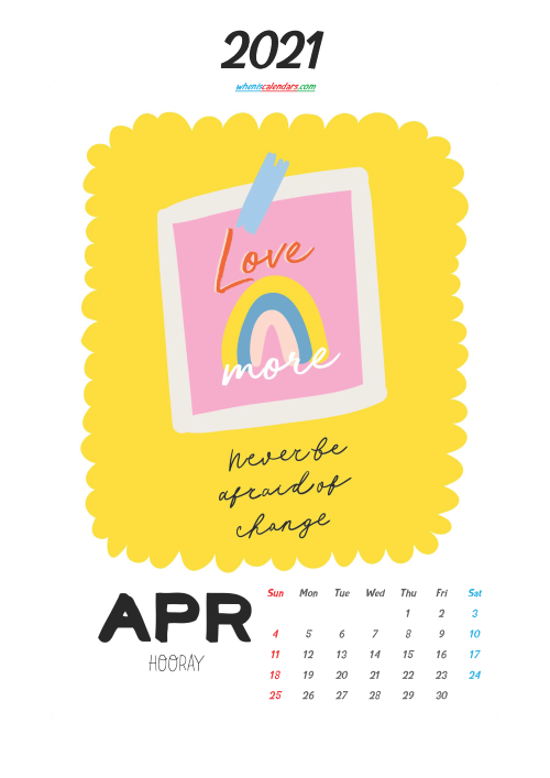 April 2021 Calendar Printable for Kids