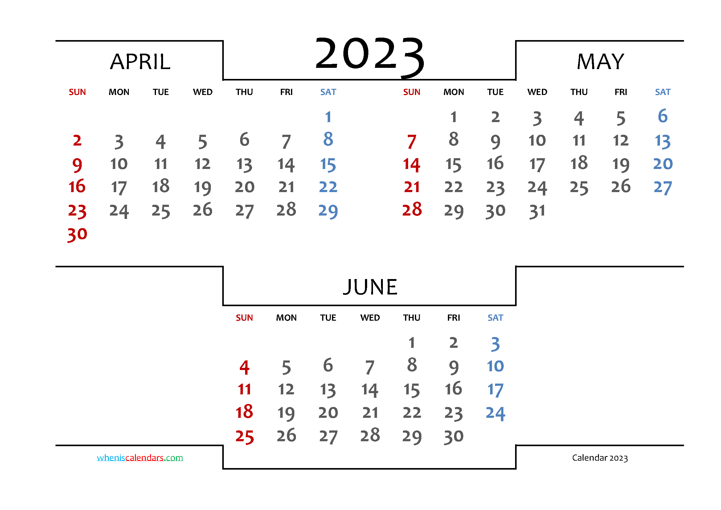 April May June 2023 Calendar Printable