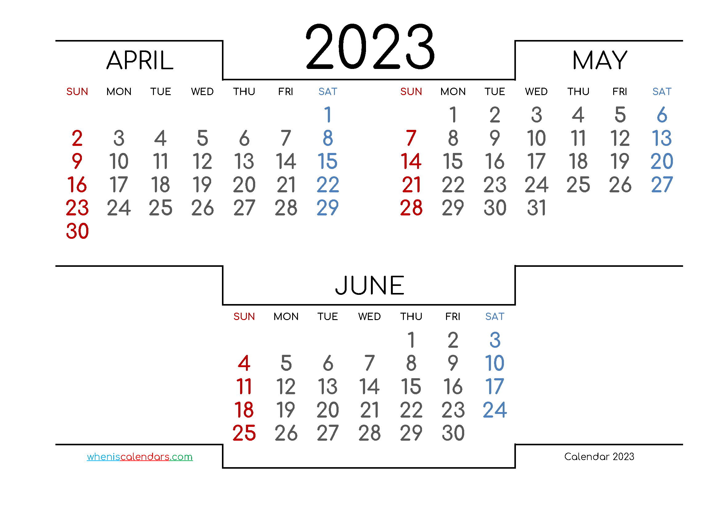 April May June 2023 Printable Calendar