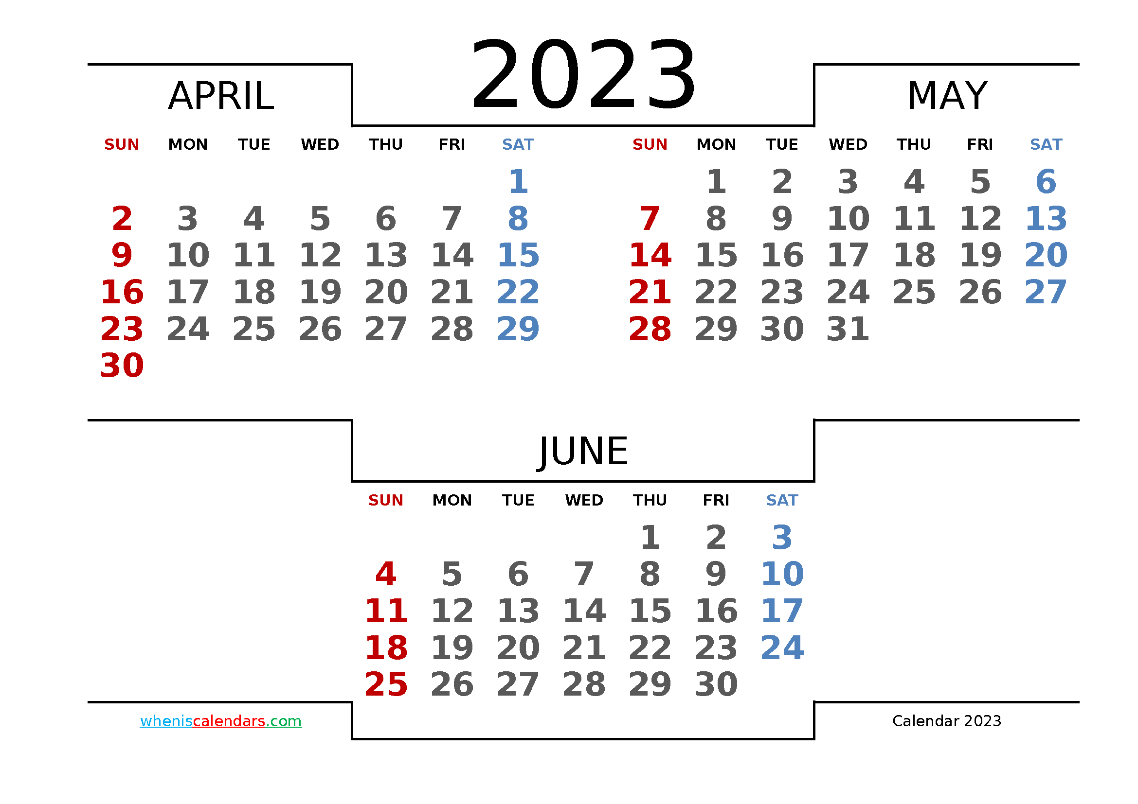 Printable April May June 2023 3 Month Calendar