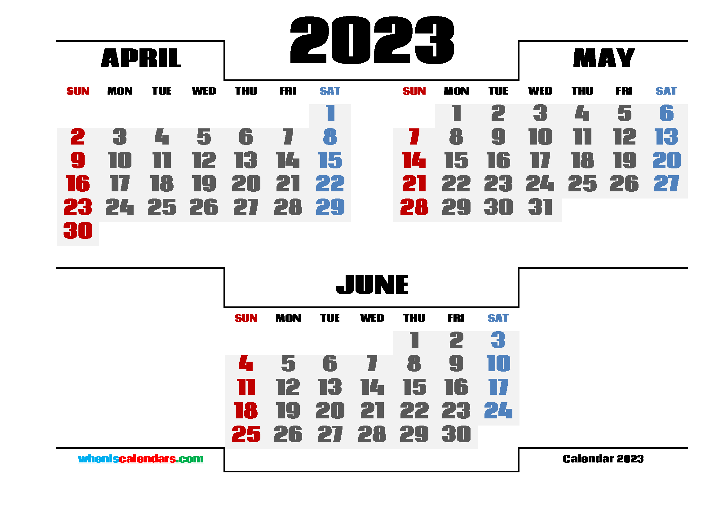 April May June 2023 Printable Calendar Free