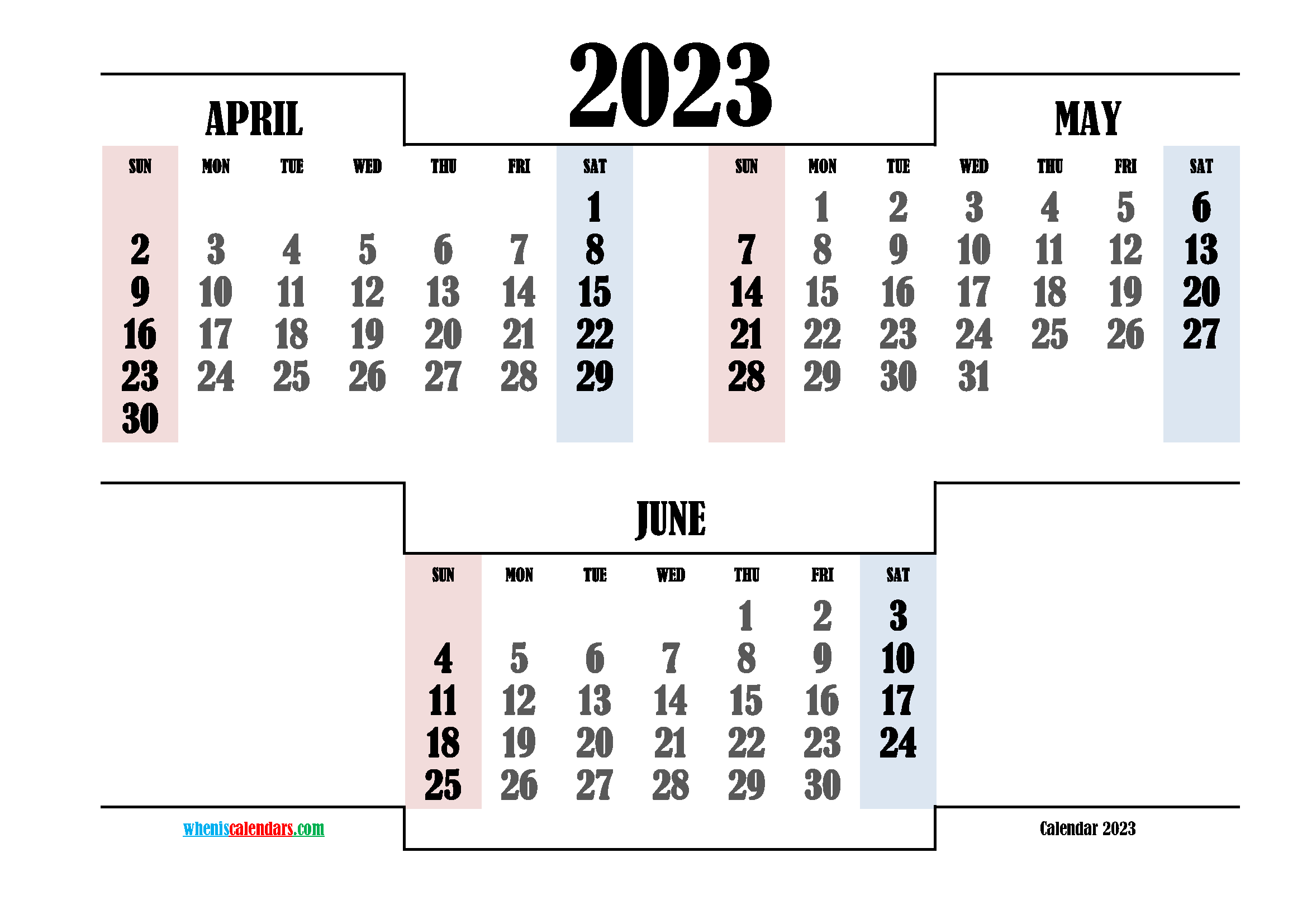 Printable April May June 2023 3 Month Calendar