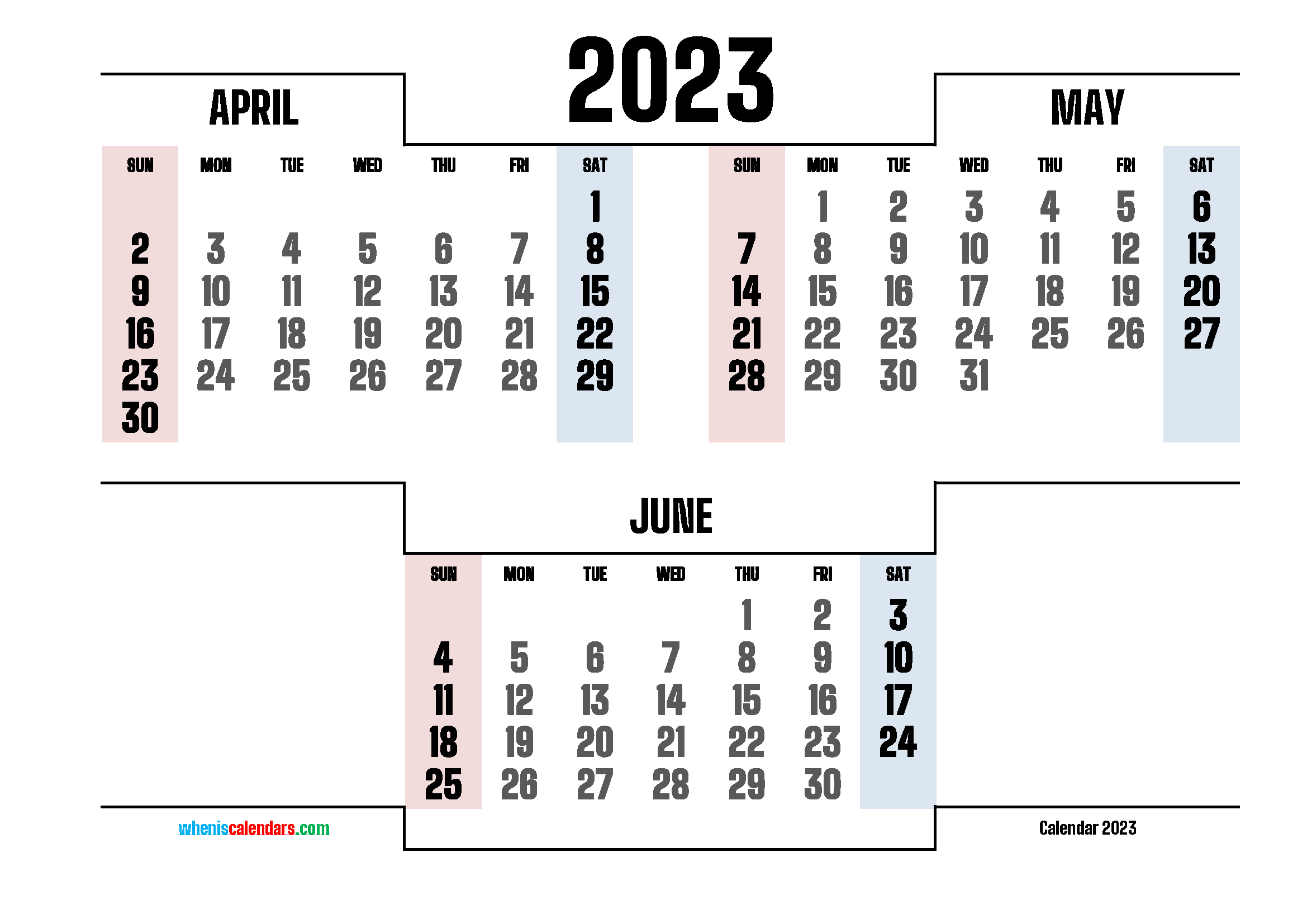 April May June 2023 Three Month Calendar