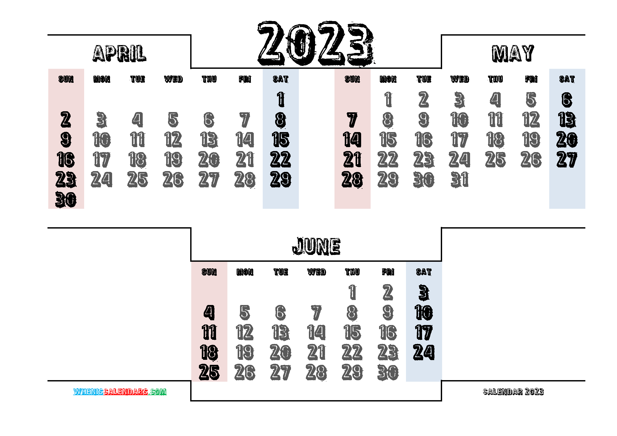 Free April May June 2023 Calendar Printable