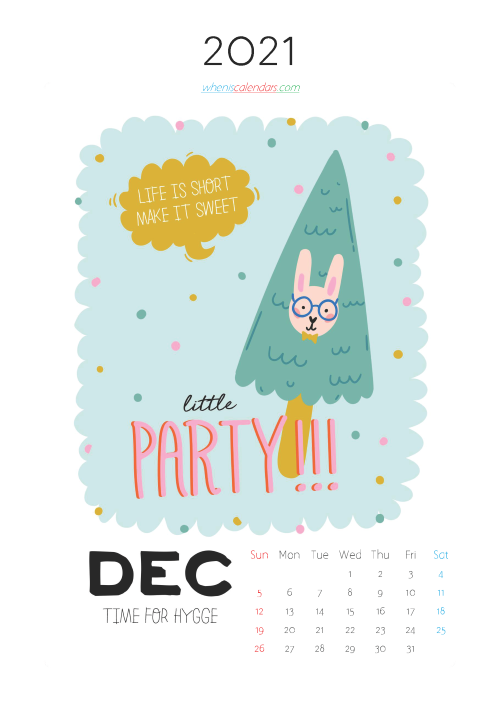 Calendar for Kids Printable December 2021