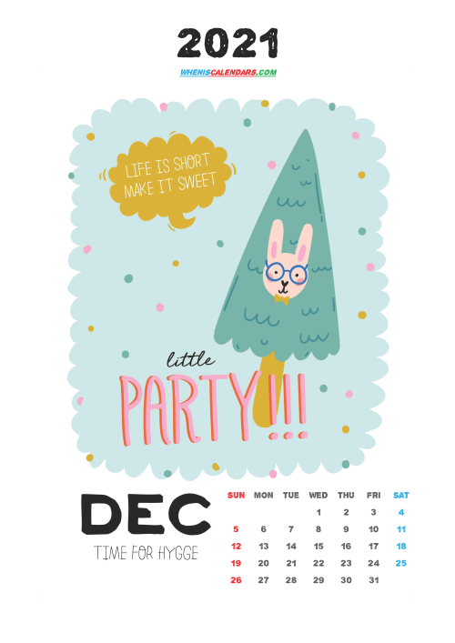 December 2021 Cute CalendarPrintable